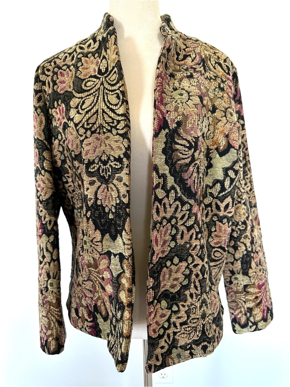 Coldwater Creek vintage blazer jacket coat tapestry pattern green tan pink large